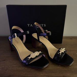 NIB Talbots Sandals 8.5 Black Leather, Ankle Strap, 3”  Heel, Paid $139, New!